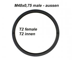 ZWO Adapter mit T2 Innengewinde und M48x0,75 Außengewinde - kurzbauend